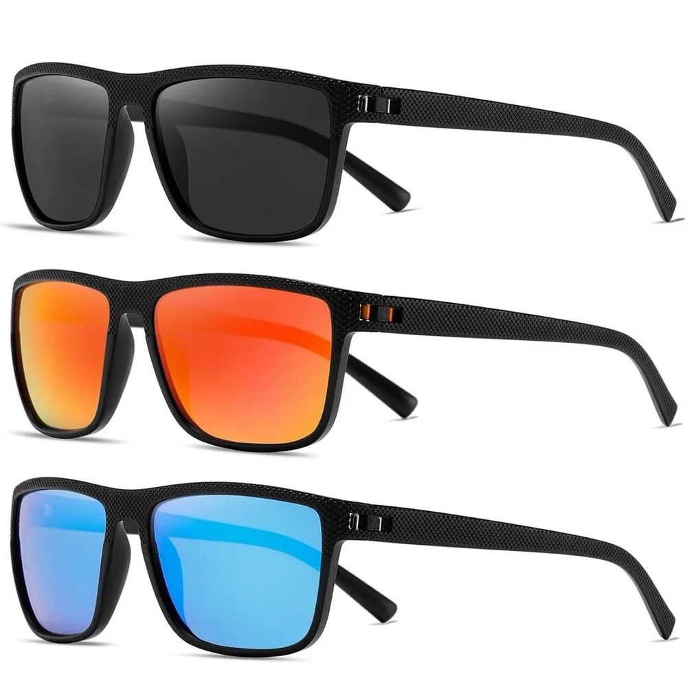 3 Pack Square Polarized Sunglasses For Men UV Protection Black Frame New